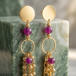 Conjunto de Collar Mala de Doble Capa con Cuentas de Rubí en Plata 925 para Mujer, Joyería de Diseño con Cadena y Aretes a Juego - Product Image 2