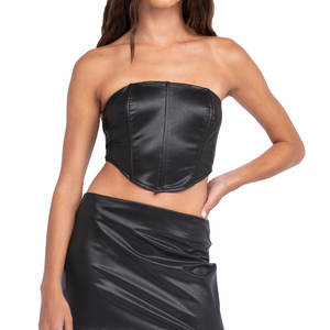 Top Corto de Cuero para Mujer con Logotipo Personalizado a Precio de Mayoreo, Último Diseño de Top Corto de Cuero para Mujer para Venta en Línea - Product Image 1