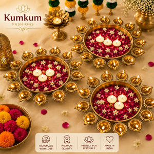 3-Layer Brass Metal Handmade Eco-Friendly Golden Diya Urli Standing Shape Pooja Stand Diwali Festival Wedding Home Decoration - Product Image 2