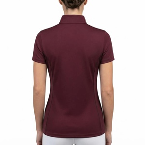 WIZE INTERNATIONAL Women's <b>Maroon</b> Short Sleeve Zipper Polo Shirt Quick Dry Knitted Polyester Front Logo - Product Image 3