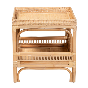 โต๊ะข้างเตียงหวายคุณภาพดีพร้อมถาดวางของ โต๊ะข้างเตียงหวายพร้อมชั้นวางแบบเปิด โต๊ะข้างเตียงสไตล์โบโฮสำหรับห้องนั่งเล่นและห้องนอน - Product Image 4