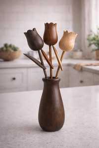 Tulipanes de Madera Hechos a Mano con Jarrón, Tallos Ajustables, Difusor de Aromaterapia, Decoración Minimalista para el Hogar - Product Image 3