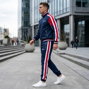 Men's <b>Navy</b> Red White Tracksuit <b>Set</b> Full Zip Athletic Jacket Jogger Pants Sportswear Training <b>Gym</b> Running Custom Logo - Product Image 4