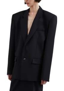 Blazer transpirable de terciopelo con un solo botón negro personalizado, chaqueta de gran tamaño de manga larga con un solo pecho para mujer 2025 - Product Image 2