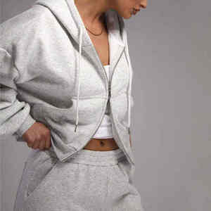 Conjunto Deportivo de Invierno para Mujer, Talla Grande, Color Sólido, 100% Algodón, Sudadera con Capucha y Pantalones Jogger de Dos Piezas - Product Image 4