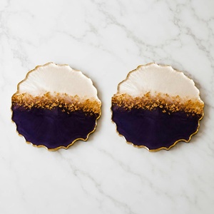 Modern Resin Tea Coasters Irregular Shape Black Gold Leaf Design Art Deco Handmade HASAN CRAFT Home <b>Decor</b> for <b>Kitchen</b> Indoor Use - Product Image 2