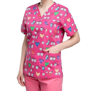 Custom Women's Medical Scrub Set V Neck Hospital <b>Nursing</b> Uniform Polyester Jersey Top and Pants OEM - Product Image 3