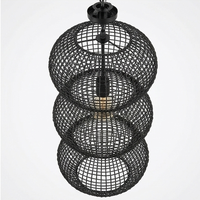 Lanterne suspendue en rotin noir artisanal à 3 niveaux, style bohème luxueux et unique, écologique, résistante à la chaleur, pour Noël