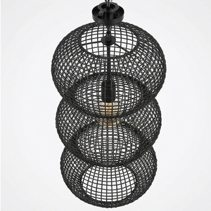 Handcrafted <b>Black</b> 3 Tier Rattan Pendant Light Boho Woven Bamboo Hanging <b>Lantern</b> Chandelier Ceiling Lamp For Resort Home Lighting - Product Image 2