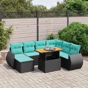Set divano da 8 pezzi in Poly Rattan nero con cuscini eleganti mobili da esterno - Product Image 1
