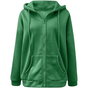 Sweat à capuche d'hiver pour femme 100% coton molletonné écologique respirant coupe-vent brodé surdimensionné avec logo frontal uni bleu foncé OEM - Product Image 1
