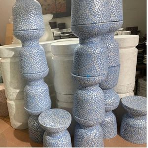 Mother of Pearl <b>Stool</b> Sustainable Handmade Mosaic Side Table Black <b>White</b> Checkered Accent Furniture Wholesale B2B Home Decor MOP - Product Image 4