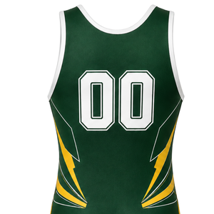 Men Dark Green Yellow Sublimated Wrestling Singlet Polyester <b>Athletic</b> Sports Uniform Sleeveless Competition Training Match Wear - Product Image 5