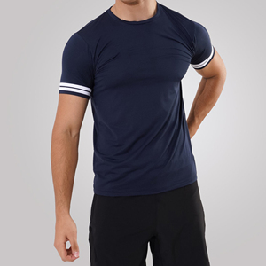 เสื้อยืดโพลีเอสเตอร์ 100% สำหรับวิ่งออกกำลังกายผู้ชาย แห้งเร็ว แขนสั้น เสื้อกีฬาสีพื้น เสื้อยิม - Product Image 1