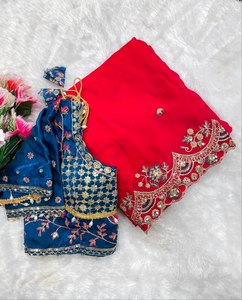Reglance Rich Buti pour Saree en Satin - Broderie de Paillettes 3mm, Blouse Jhalar en Tulle, Bordure Lourde Traditionnelle Élégante avec Pompons - Product Image 1