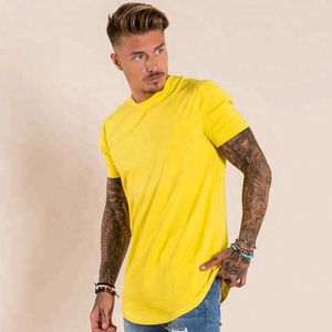 <b>Mens</b> Solid Bright Yellow Curved Hem Short Sleeve Cotton T-<b>Shirt</b> Custom Logo OEM ODM Wholesale Apparel - Product Image 1
