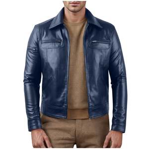 Veste en cuir véritable pour homme avec poches zippées, rangement sécurisé, vêtement technique athlétique écologique - Product Image 3