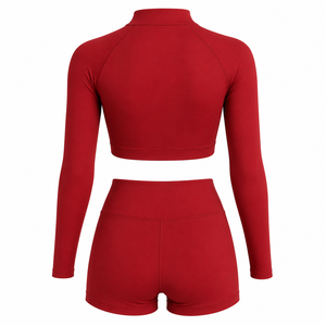 Conjunto de Yoga sin Costuras de Cintura Alta para Mujer, Ropa de Gimnasio, Top Corto de Manga Larga y Pantalones Cortos Deportivos, Conjunto Deportivo de 2 Piezas, Ropa Deportiva Activa - Product Image 3