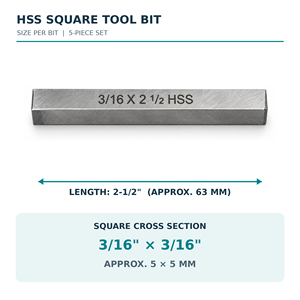5 Stück M2 HSS Vierkant-Werkzeugrohlinge 3/16 x 2-1/2 Zoll aus gehärtetem, geschliffenem Schnellarbeitsstahl für Dreharbeiten und Fräsen - Product Image 2