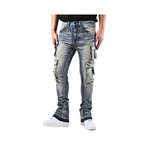 CLOVIX SPORTS Jeans de Mezclilla Holgados Vintage Personalizados para Hombre, Estilo Y2K, Lavado Ácido, Desgastados, Azules, Venta al Por Mayor, Marca Privada, OEM - Product Image 3