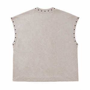 Camiseta sin mangas personalizada con serigrafía, efecto desgastado, lavado ácido, con tachuelas, unisex, de algodón grueso, estilo gótico urbano - Product Image 2