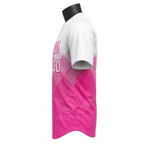 Maillot de volley-ball personnalisé unisexe blanc et rose dégradé, manches courtes, sublimé, anti-humidité, séchage rapide, coupe classique, pour équipe adulte - Product Image 1