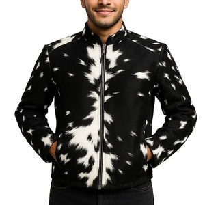 Veste en cuir de vachette véritable pour hommes de haute qualité hiver imperméable respirant col montant logo avant personnalisable sur mesure - Product Image 1