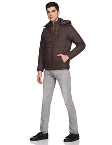 Doudoune Homme Tendance Brillante à Capuche Courte et Épaisse Hiver Style Bomber Matelassée Marron avec Poches Avant - Product Image 2