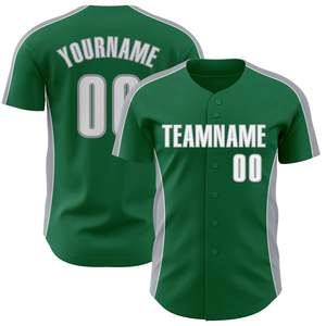 เสื้อเบสบอลสีเขียวขาวพรีเมียม ผ้าโพลีเอสเตอร์ 100% ตาข่ายเบิร์ดอาย ติดกระดุมเต็มตัว ปักโลโก้ ชื่อทีม และหมายเลขผู้เล่นตามสั่ง - Product Image 1