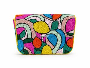 Sac de soirée à rabat perlé avec motif abstrait coloré, fait main, élégant, pour soirée - Product Image 3