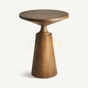 Mango Wood Round Side <b>Table</b> Sculptural Pedestal Base Modern Accent <b>Table</b> Living Room <b>Sofa</b> <b>End</b> <b>Table</b> Contemporary Home Furniture - Product Image 4