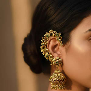 Gold Plated Pearl Cross Ear Cuff Hoop and Stud Earrings Set for Women's Wedding - Product Image 1