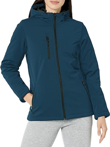 Chaqueta de Forro Polar con Capucha y Cierre Completo para Mujer, Color Azul Marino, Resistente al Viento, para Invierno, Largo Regular, Exterior de Poliéster - Product Image 1