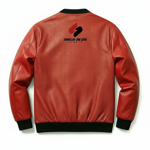 <b>Men</b>’s Red Leather Style <b>Jacket</b> Custom Logo <b>Lightweight</b> Zipper Bomber <b>Jacket</b> Casual Wear - Product Image 2