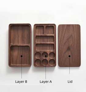 2 Layers <b>Stackable</b> Walnut Wood Jewelry <b>Storage</b> <b>Box</b> Display Tray for Jewelry - Product Image 6