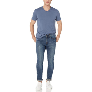 Camiseta transpirable de alta calidad con cuello en V para hombre, camiseta lisa de corte ajustado, camiseta con cuello en V personalizable, más vendida. - Product Image 3