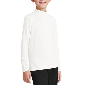 Camisetas unisex blancas de manga larga con cuello alto, de algodón tejido, para uniforme escolar, para niños y niñas de primaria. - Product Image 1