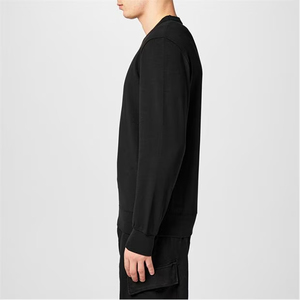 Sweat-shirt à col rond noir uni pour homme, manches régulières, tricoté, épaisseur standard, sans capuche - Product Image 2