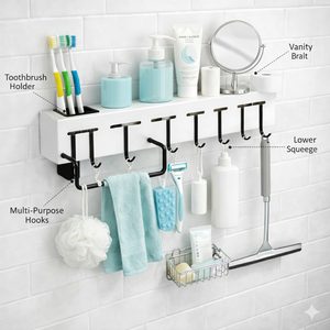 <b>Wall</b> <b>Mounted</b> Kitchen Organizer Rack with Hooks Knife Holder Multi-Functional Storage <b>Shelf</b> Utensil Hanging Rack - Product Image 2