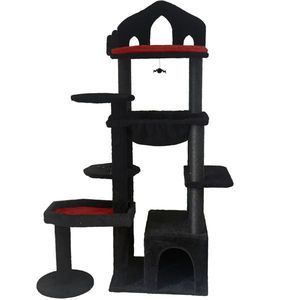 Albero per Gatti Gotico Nero a Più Livelli con Tiragraffi, Posti di Sosta, Amaca e Cuccia - Product Image 6