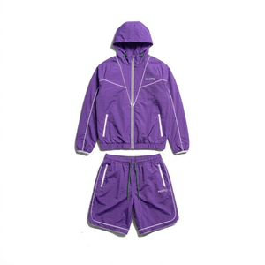 PENTO Ensemble de survêtement unisexe violet à capuche avec fermeture éclair et short sportif, léger, séchage rapide, pour l'été et les loisirs - Product Image 1