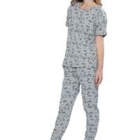 Conjunto de Pijama Sexy y Elegante de Manga Corta para Mujer, Estampado con Personajes, Tejido de Algodón, Cintura Elástica, Informal, para Verano y Otoño