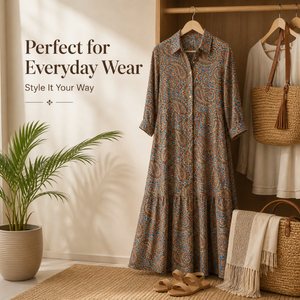 Robe chemise en soie haut de gamme pour femme, taille unique, bleu paisley, longue, style bohème, kaftan, manches longues, fluide, pour les vacances à la plage - Product Image 5