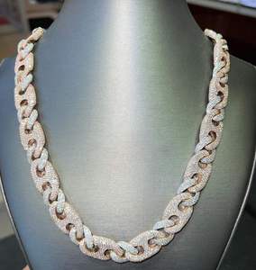 New Arrival Rose and White Cuban Link <b>Chains</b> 925 Silver Jewelry Hip Hop <b>Iced</b> <b>Out</b> Moissanite Cuban Necklace Fashion Jewelry - Product Image 1