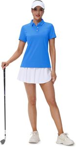 Polo pour femme, bleu uni, à séchage rapide, manches courtes, tricoté, décontracté, sport - Product Image 4