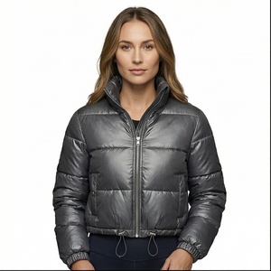 Chaqueta acolchada de invierno Unisex para mujer, tela de poliéster impermeable con revestimiento frontal, cuello redondo, estilo Moto y Biker - Product Image 1