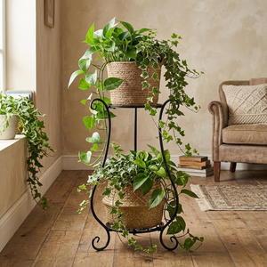 Support à plantes en métal noir à 2 niveaux, porte-pot de fleurs, étagère, intérieur, extérieur, jardin, balcon, patio, décoration de la maison, présentoir - Product Image 6