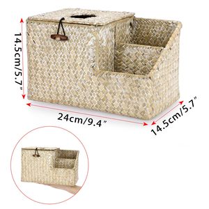 High Quality Eco-Friendly Seagrass Tissue Box <b>Holder</b> Side Organizer Customizable Color Vintage Style Square Shape Tableware for - Product Image 3