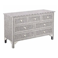 Buffet moderne noir à 7 tiroirs avec incrustation d'os géométrique Table Console de meubles de maison