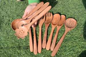 Unique Design Modern <b>Rose</b> <b>Gold</b> Plated Long Handle Acacia Wood Eco-Friendly <b>Mirror</b> Polish Cooking Utensils Set - Product Image 3